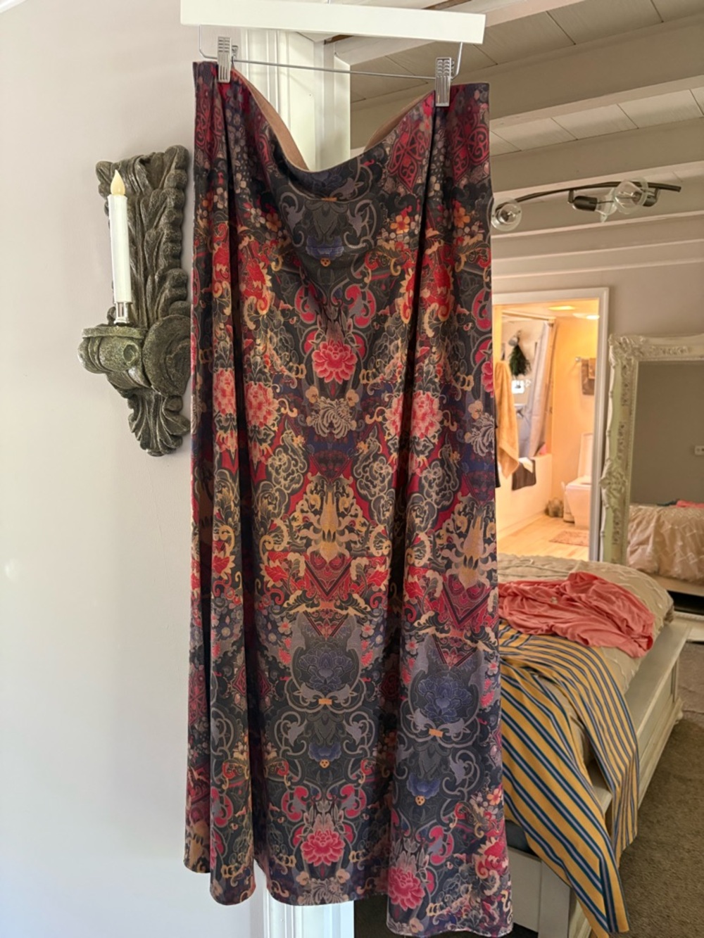 Boho Floral Paisley Maxi Skirt in Red, Navy & Gold or strapless dress